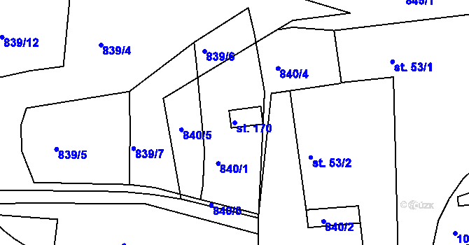 Parcela st. 170 v KÚ Mořičov, Katastrální mapa