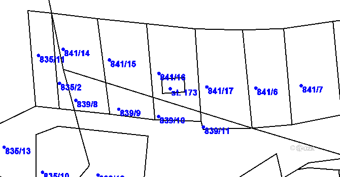 Parcela st. 173 v KÚ Mořičov, Katastrální mapa