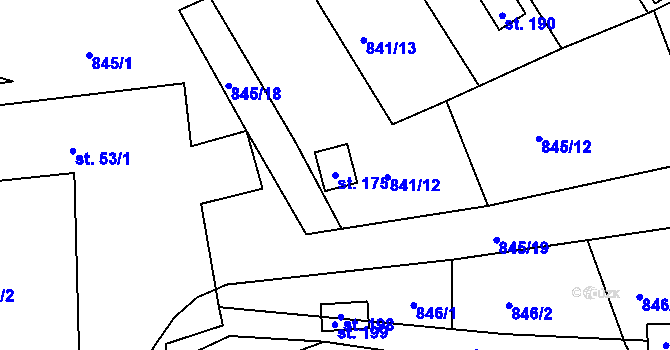 Parcela st. 175 v KÚ Mořičov, Katastrální mapa