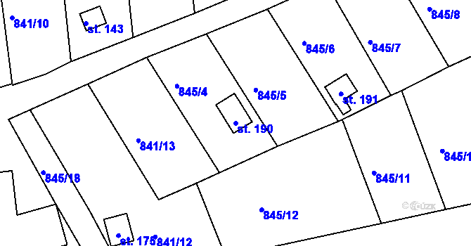 Parcela st. 190 v KÚ Mořičov, Katastrální mapa
