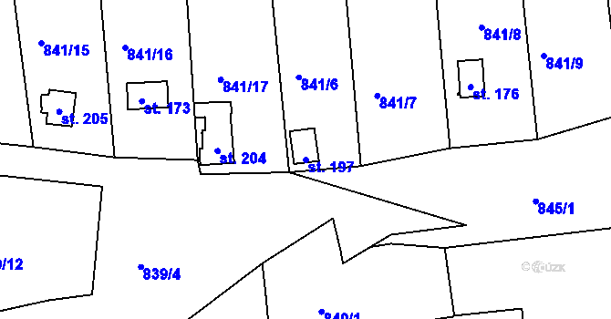 Parcela st. 197 v KÚ Mořičov, Katastrální mapa