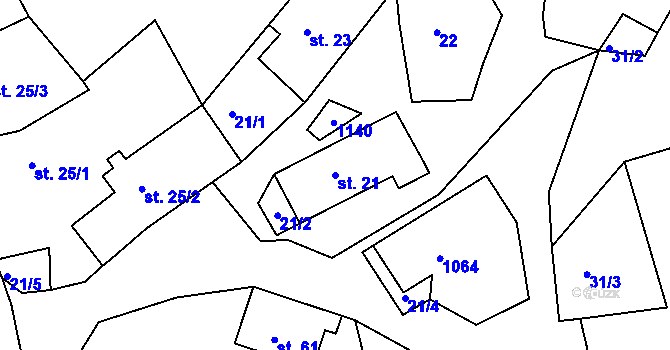 Parcela st. 21 v KÚ Mořičov, Katastrální mapa