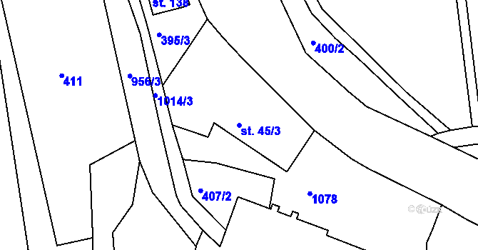 Parcela st. 45/3 v KÚ Mořičov, Katastrální mapa