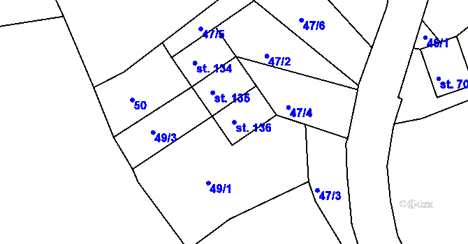 Parcela st. 136 v KÚ Mořičov, Katastrální mapa