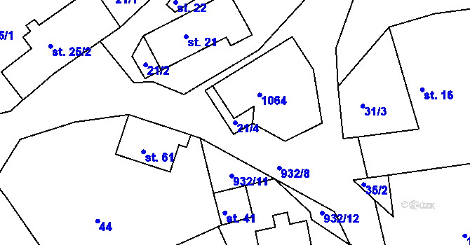 Parcela st. 21/4 v KÚ Mořičov, Katastrální mapa