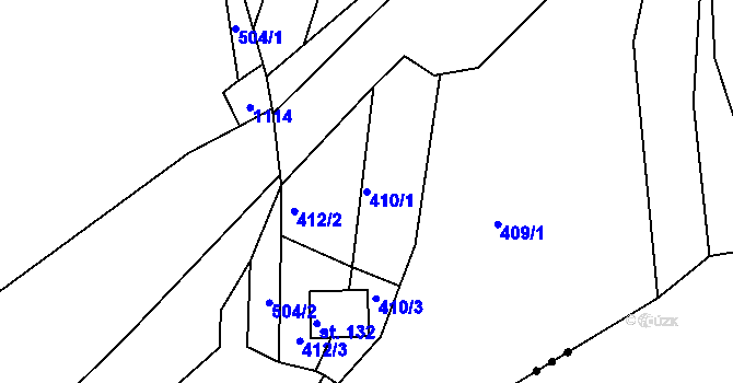Parcela st. 410/1 v KÚ Mořičov, Katastrální mapa