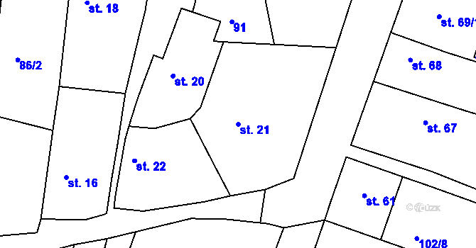 Parcela st. 21 v KÚ Ostrov, Katastrální mapa