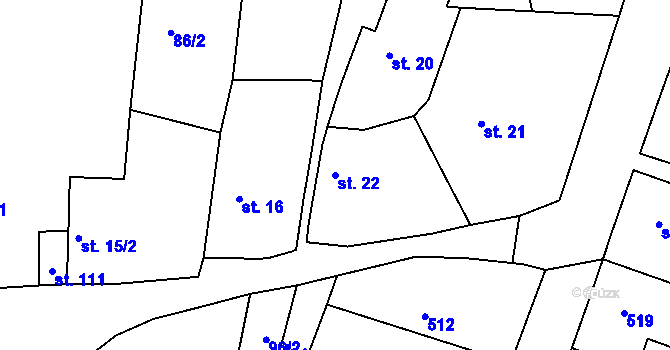 Parcela st. 22 v KÚ Ostrov, Katastrální mapa