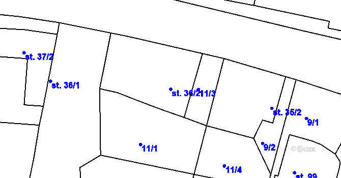 Parcela st. 36/2 v KÚ Ostrov, Katastrální mapa