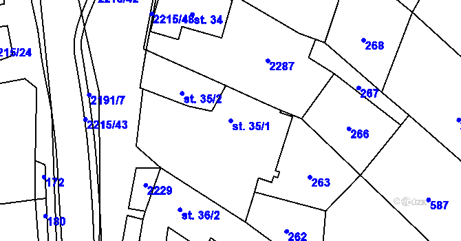 Parcela st. 35/1 v KÚ Ostrov nad Oslavou, Katastrální mapa