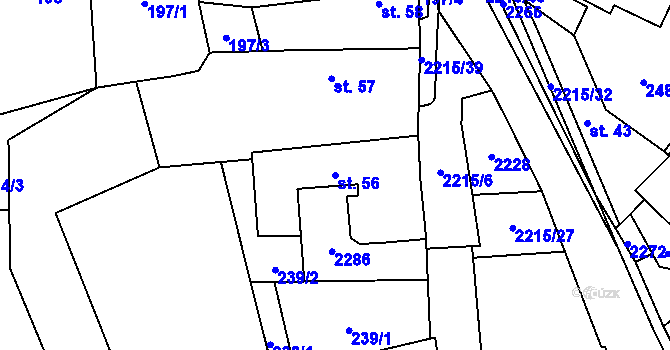 Parcela st. 56 v KÚ Ostrov nad Oslavou, Katastrální mapa
