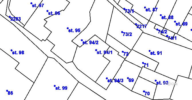 Parcela st. 94/1 v KÚ Ostrov nad Oslavou, Katastrální mapa