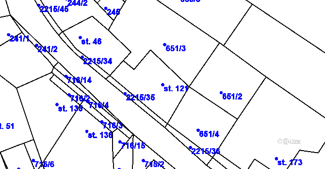 Parcela st. 121 v KÚ Ostrov nad Oslavou, Katastrální mapa