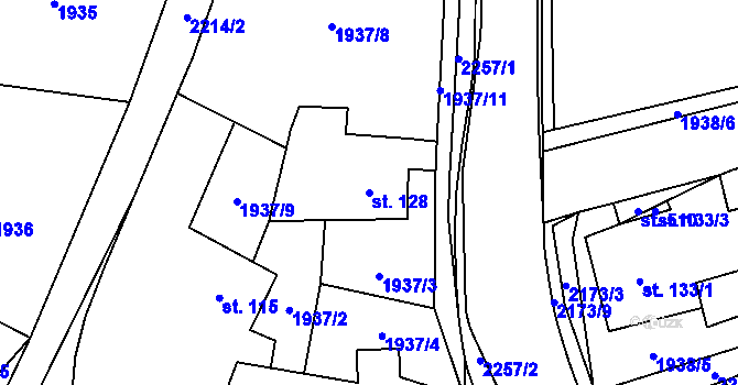 Parcela st. 128 v KÚ Ostrov nad Oslavou, Katastrální mapa