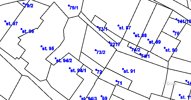 Parcela st. 73/2 v KÚ Ostrov nad Oslavou, Katastrální mapa