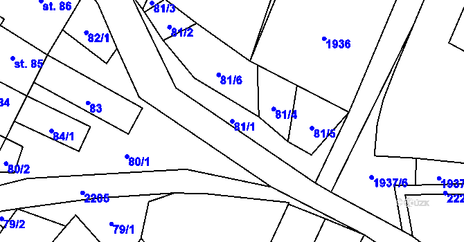 Parcela st. 81/1 v KÚ Ostrov nad Oslavou, Katastrální mapa