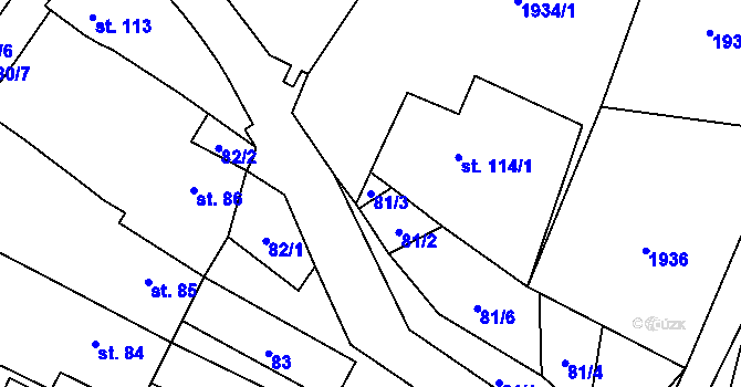 Parcela st. 81/3 v KÚ Ostrov nad Oslavou, Katastrální mapa