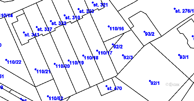 Parcela st. 110/17 v KÚ Ostrov nad Oslavou, Katastrální mapa