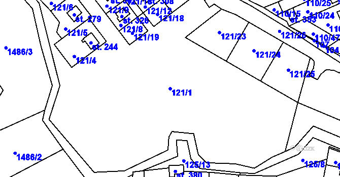 Parcela st. 121/1 v KÚ Ostrov nad Oslavou, Katastrální mapa