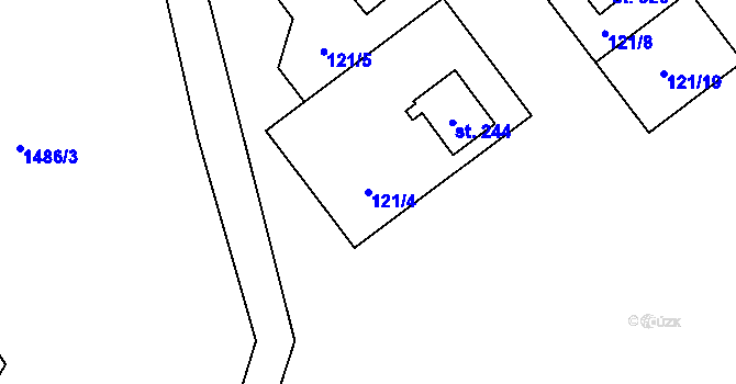 Parcela st. 121/4 v KÚ Ostrov nad Oslavou, Katastrální mapa