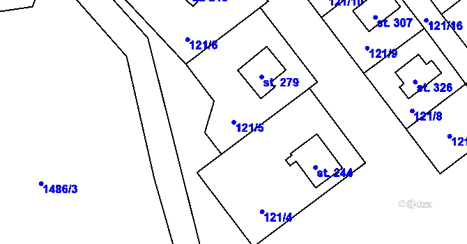 Parcela st. 121/5 v KÚ Ostrov nad Oslavou, Katastrální mapa