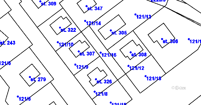 Parcela st. 121/16 v KÚ Ostrov nad Oslavou, Katastrální mapa