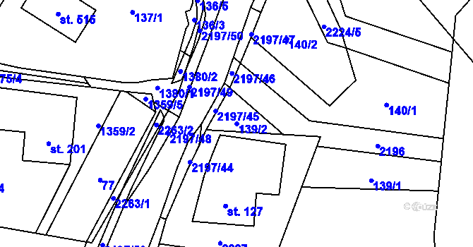Parcela st. 139/2 v KÚ Ostrov nad Oslavou, Katastrální mapa