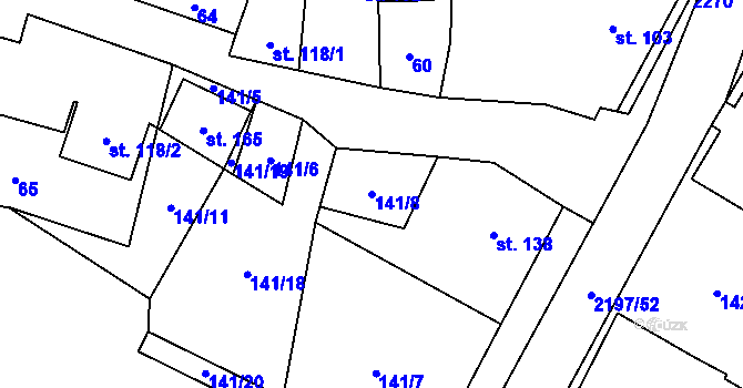 Parcela st. 141/8 v KÚ Ostrov nad Oslavou, Katastrální mapa