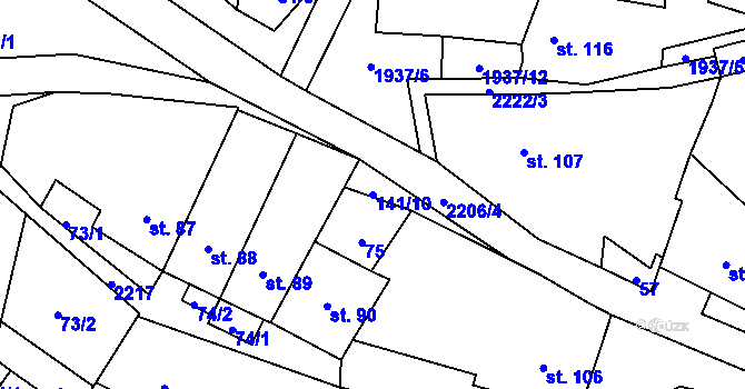 Parcela st. 141/10 v KÚ Ostrov nad Oslavou, Katastrální mapa