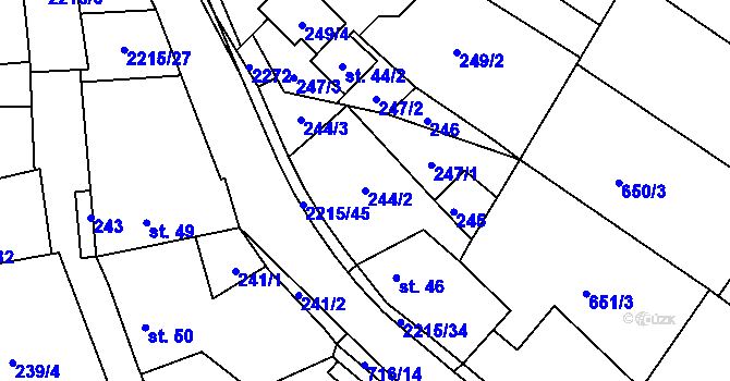 Parcela st. 244/2 v KÚ Ostrov nad Oslavou, Katastrální mapa