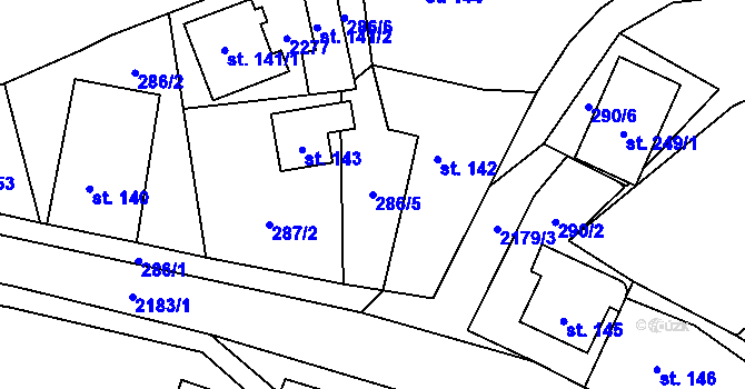 Parcela st. 286/5 v KÚ Ostrov nad Oslavou, Katastrální mapa