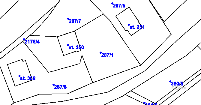 Parcela st. 287/1 v KÚ Ostrov nad Oslavou, Katastrální mapa