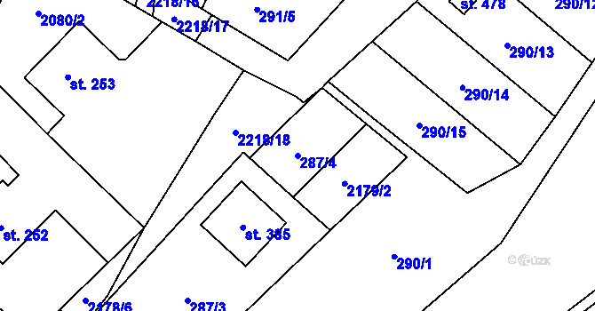 Parcela st. 287/4 v KÚ Ostrov nad Oslavou, Katastrální mapa