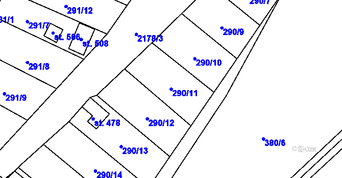 Parcela st. 290/11 v KÚ Ostrov nad Oslavou, Katastrální mapa