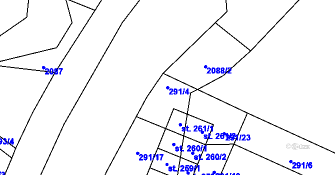 Parcela st. 291/4 v KÚ Ostrov nad Oslavou, Katastrální mapa