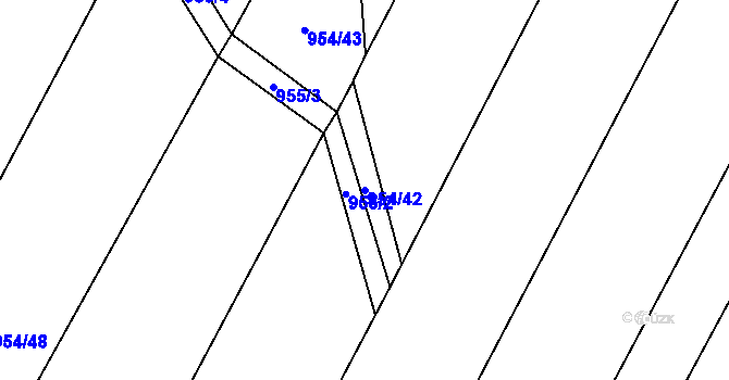 Parcela st. 954/42 v KÚ Ostrov nad Oslavou, Katastrální mapa