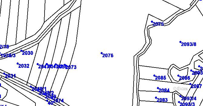Parcela st. 2076 v KÚ Ostrov nad Oslavou, Katastrální mapa