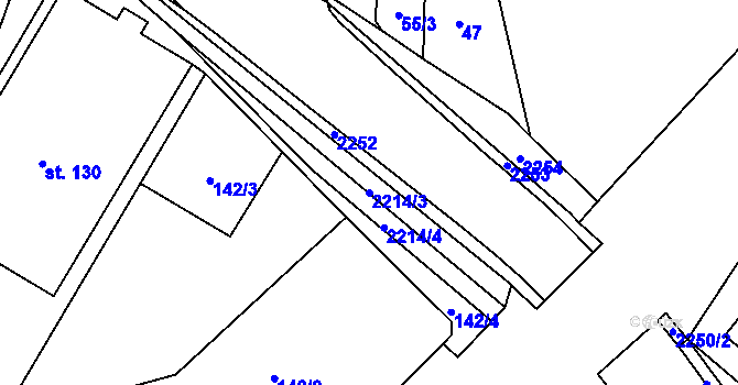 Parcela st. 2214/3 v KÚ Ostrov nad Oslavou, Katastrální mapa