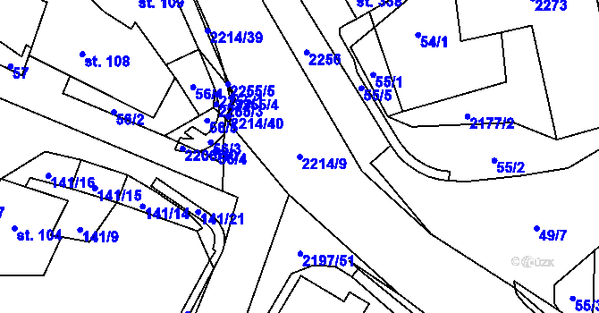 Parcela st. 2214/9 v KÚ Ostrov nad Oslavou, Katastrální mapa