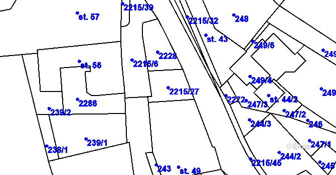Parcela st. 2215/27 v KÚ Ostrov nad Oslavou, Katastrální mapa