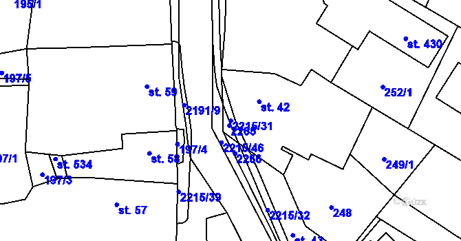 Parcela st. 2215/31 v KÚ Ostrov nad Oslavou, Katastrální mapa