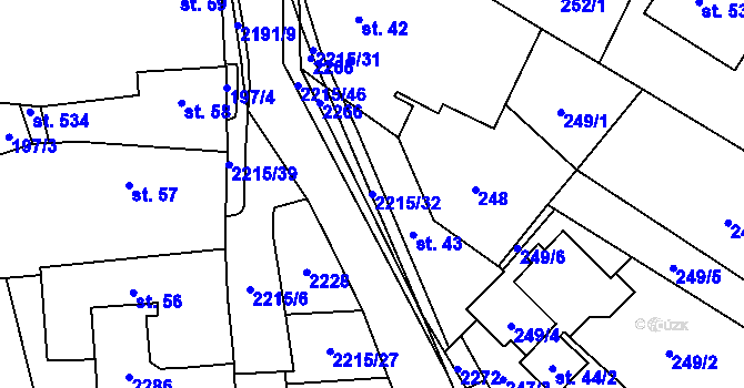Parcela st. 2215/32 v KÚ Ostrov nad Oslavou, Katastrální mapa