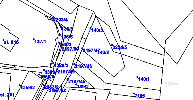 Parcela st. 140/2 v KÚ Ostrov nad Oslavou, Katastrální mapa