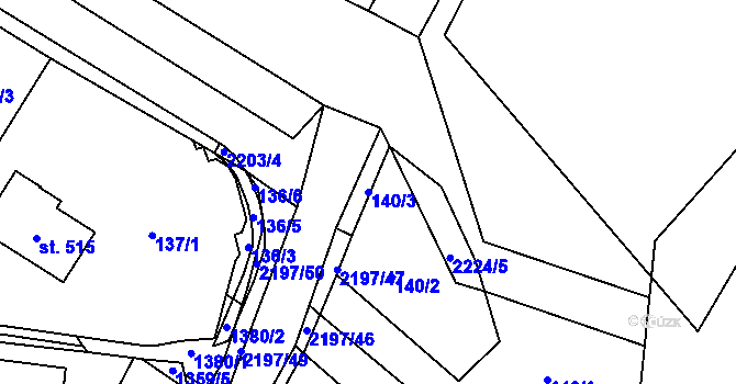 Parcela st. 140/3 v KÚ Ostrov nad Oslavou, Katastrální mapa
