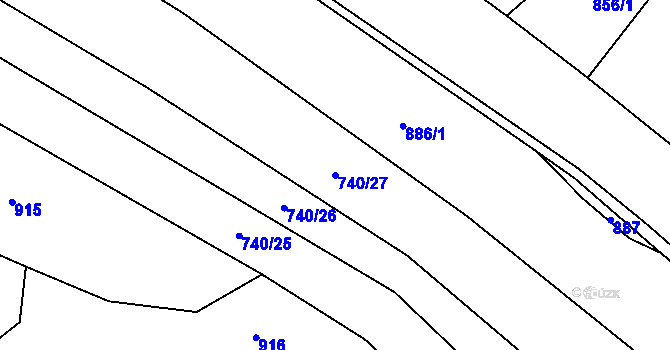 Parcela st. 740/27 v KÚ Ostrov nad Oslavou, Katastrální mapa