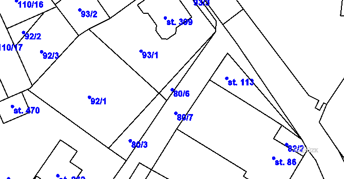 Parcela st. 80/6 v KÚ Ostrov nad Oslavou, Katastrální mapa