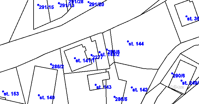 Parcela st. 141/2 v KÚ Ostrov nad Oslavou, Katastrální mapa