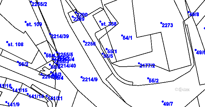Parcela st. 55/5 v KÚ Ostrov nad Oslavou, Katastrální mapa