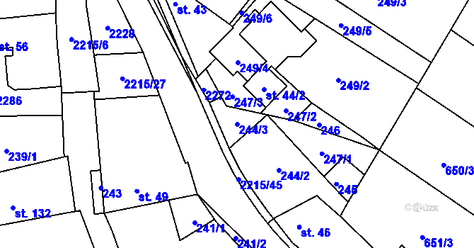 Parcela st. 244/3 v KÚ Ostrov nad Oslavou, Katastrální mapa