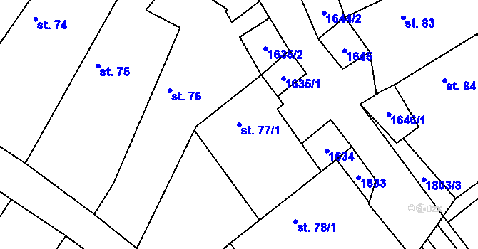 Parcela st. 77/1 v KÚ Suky, Katastrální mapa